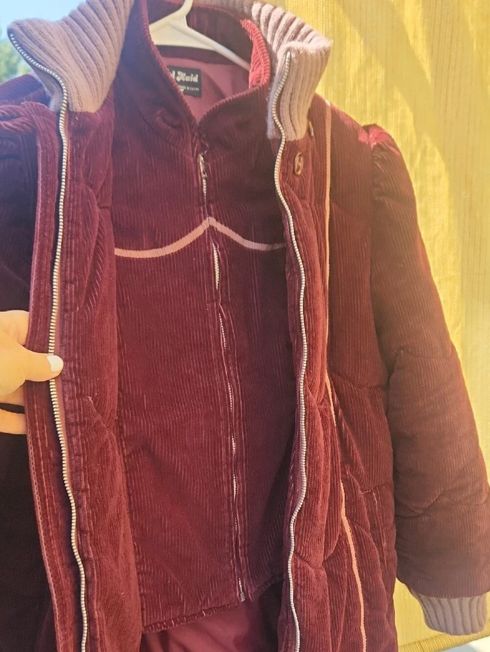 Vintage 80s Mod Maid Wine Wide-wale Corduroy Quilted Puffer Coat Retro M
